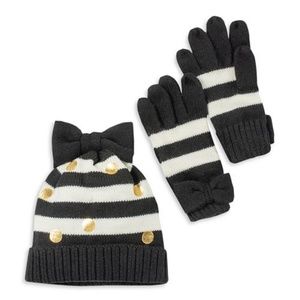 🌸Girls Stripe Gold Dots Bow Hat & Glove🌸